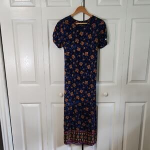 Vintage Impressions Of California Blue Floral‎ Maxi Dress SZ Med Egyptian Hippie